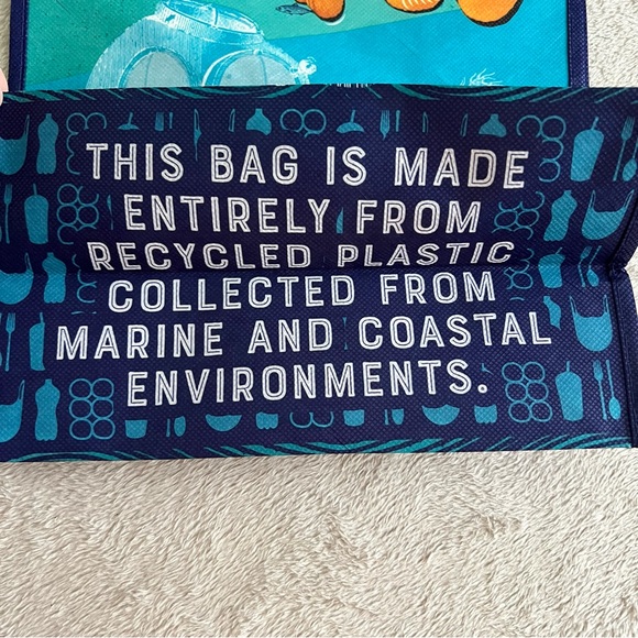 NWT Trader Joe's Bag Reusable Shopping Ocean Theme Recycled Plastic‎ Blue - Picture 3 of 11